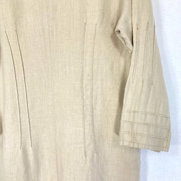 Rivieres de Lune 3/4 Sleeve Open Cuff 100% Linen Midi Dress Light Beige - Picture 5 of 10